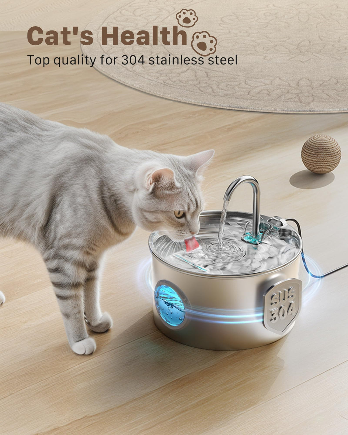 GIOTOHUN Stainless Steel Pet Water Fountain, 2.2 L