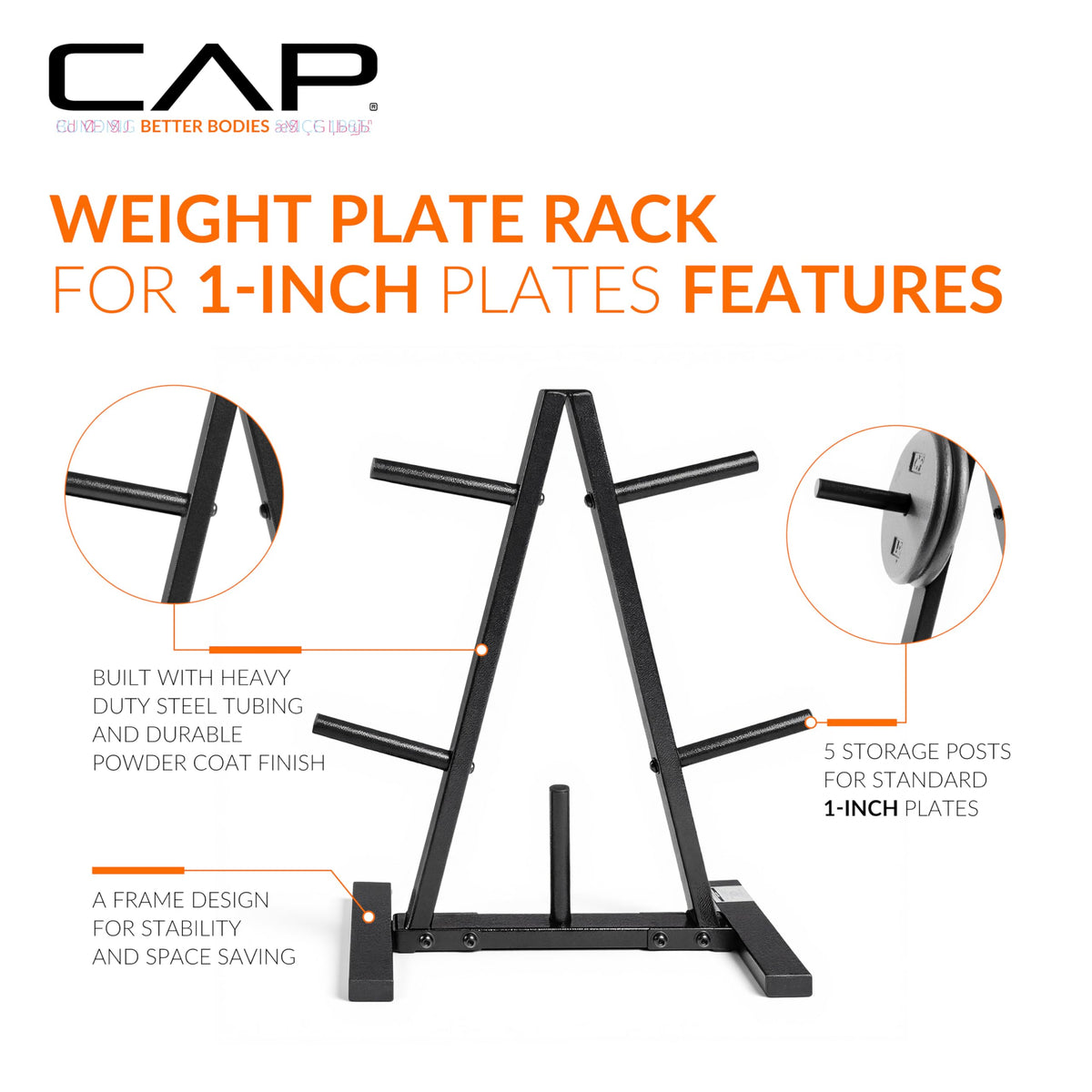CAP Barbell 1-Inch Standard Weight Plate Rack, Black