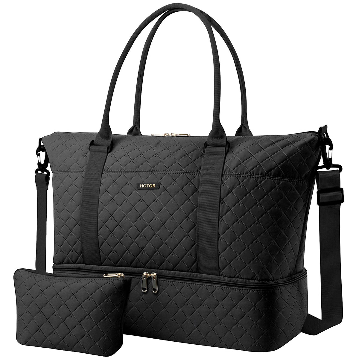 HOTOR Travel Duffel Bag for Women with Shoe Compartment, Black