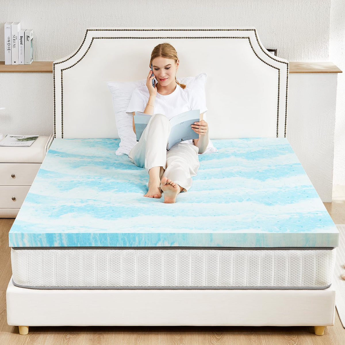 Sweetcrispy 3 Inch Twin XL Memory Foam Mattress Topper, Blue