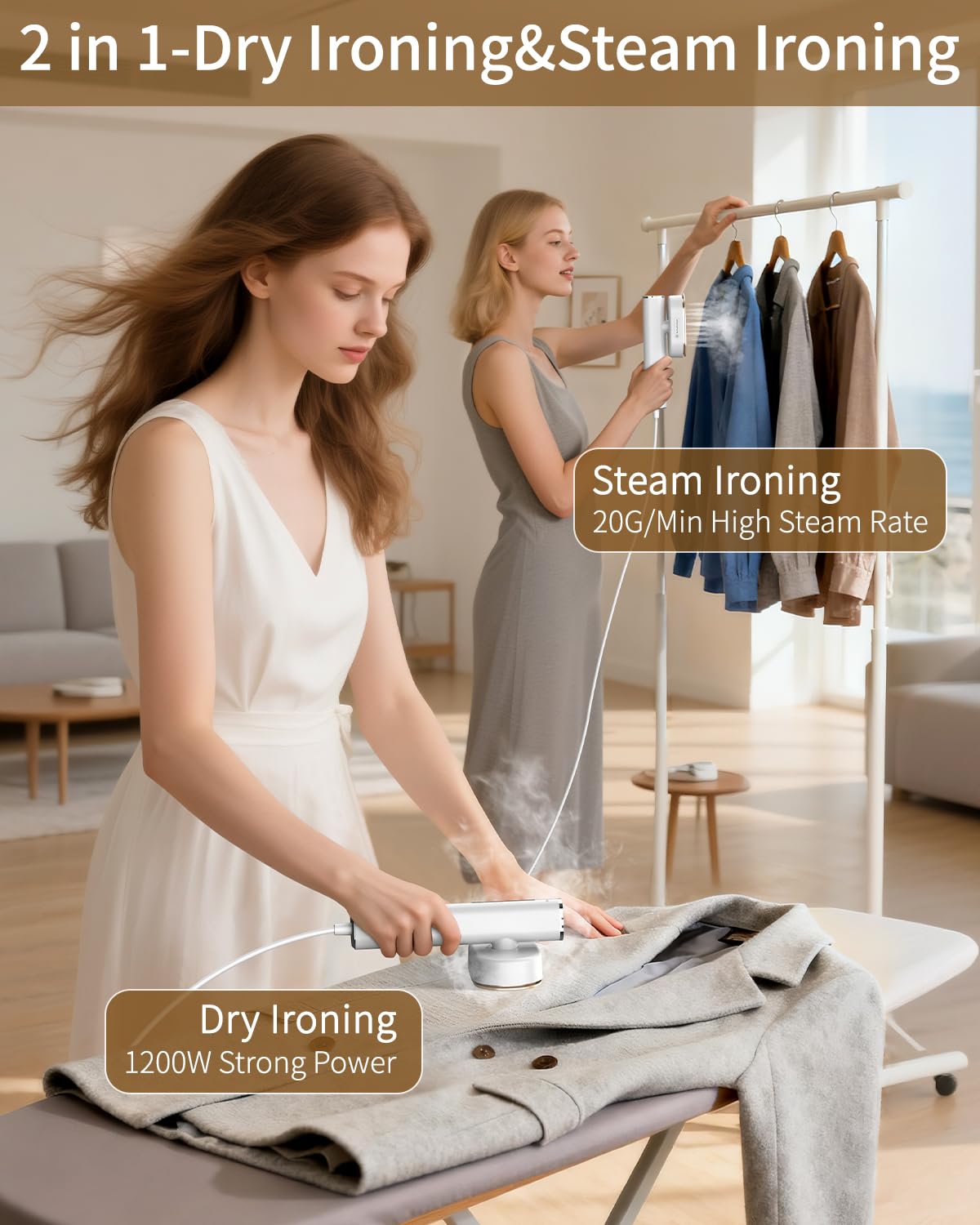 Hulmay 1200W Clothes Steamer, Portable Handheld, White, 110-120V