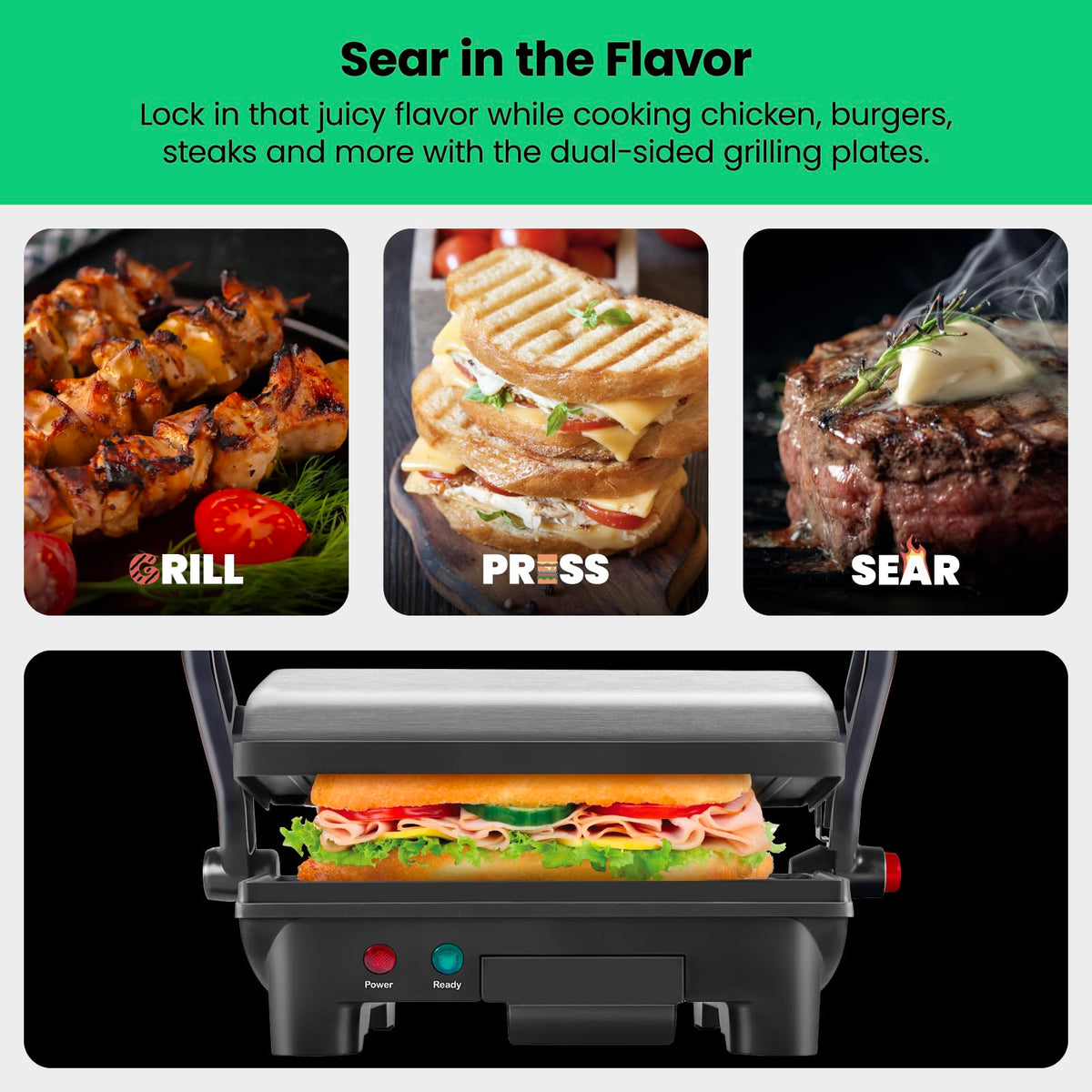 Chefman Panini Press Grill and Sandwich Maker, Stainless Steel