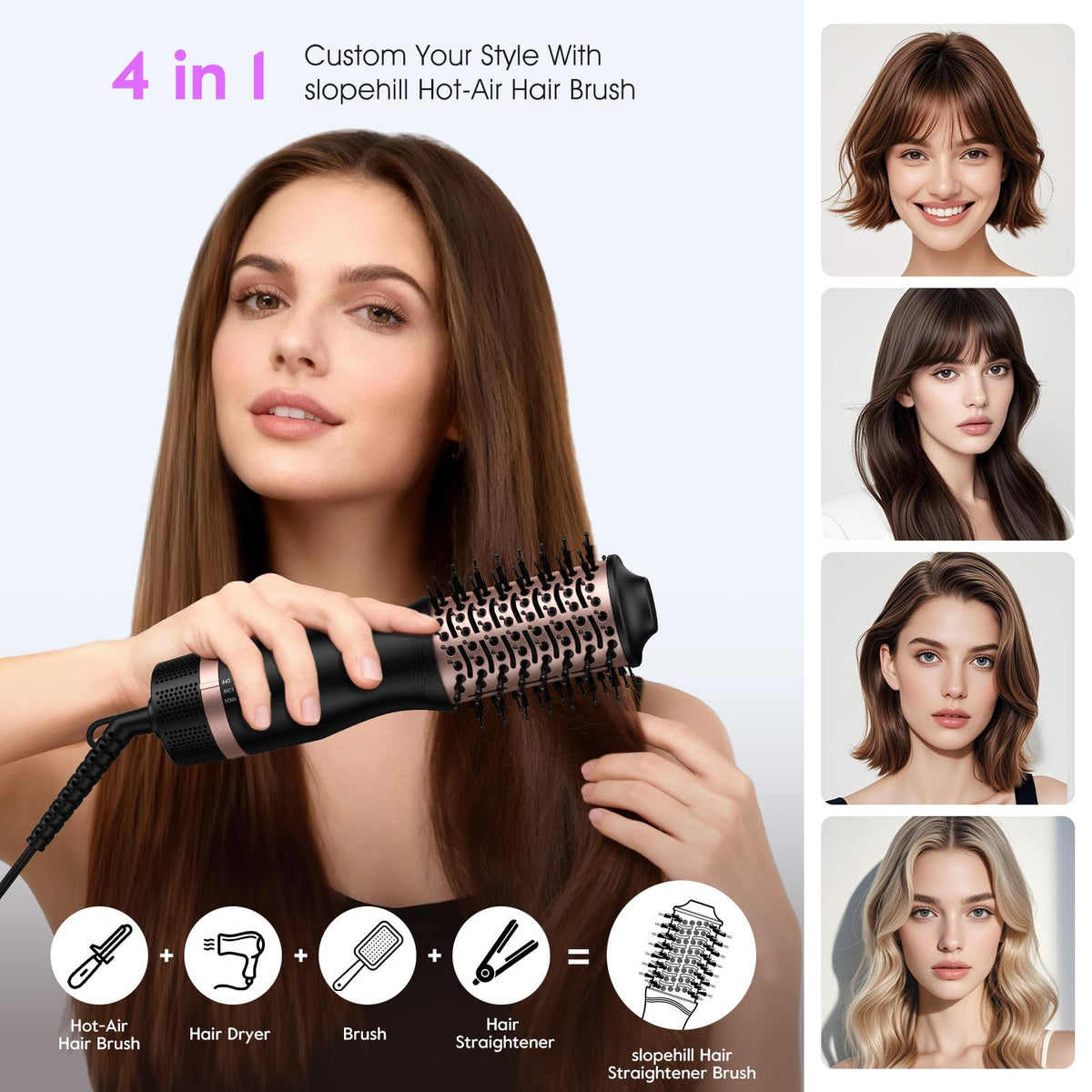 Slopehill Mini Dual Voltage Hair Dryer Brush, 1000 Watts, Oval Barrel