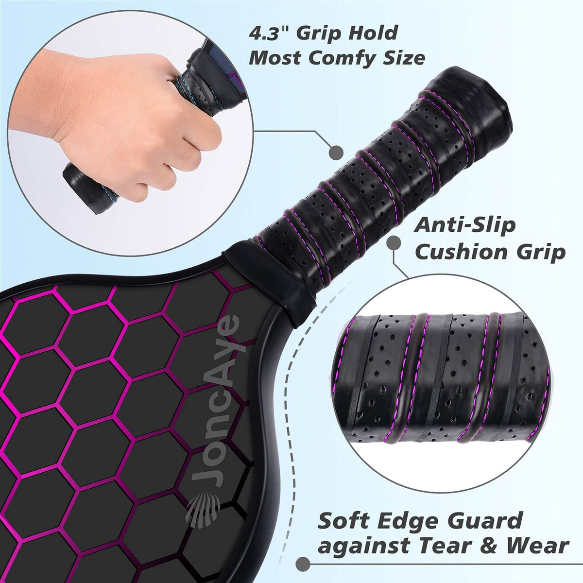 JoncAye Pickleball Paddle Set with 4 Paddles, Balls & Case