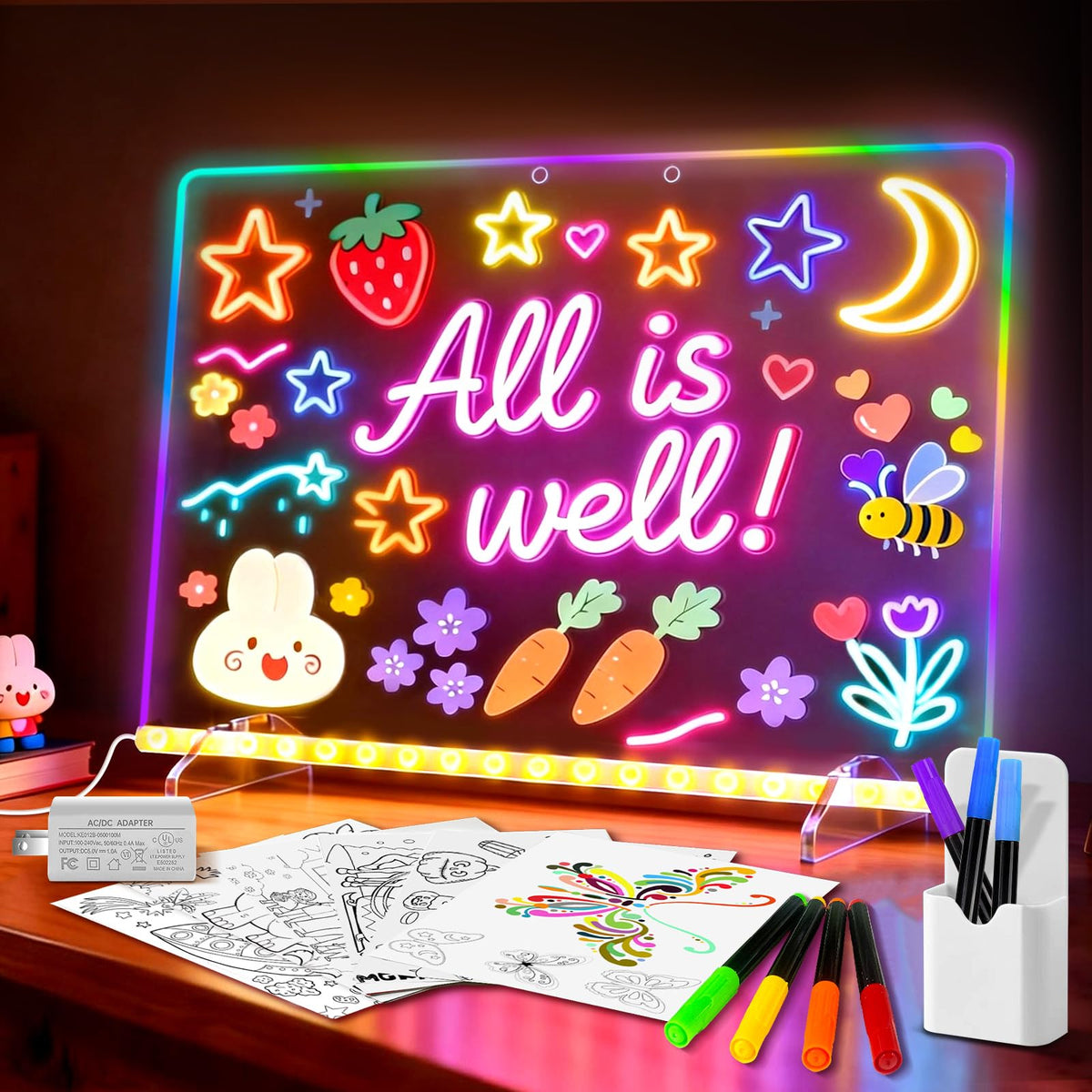 LumiBoard LED Drawing Board for Kids, 13.7 x 10 in, 7 Markers