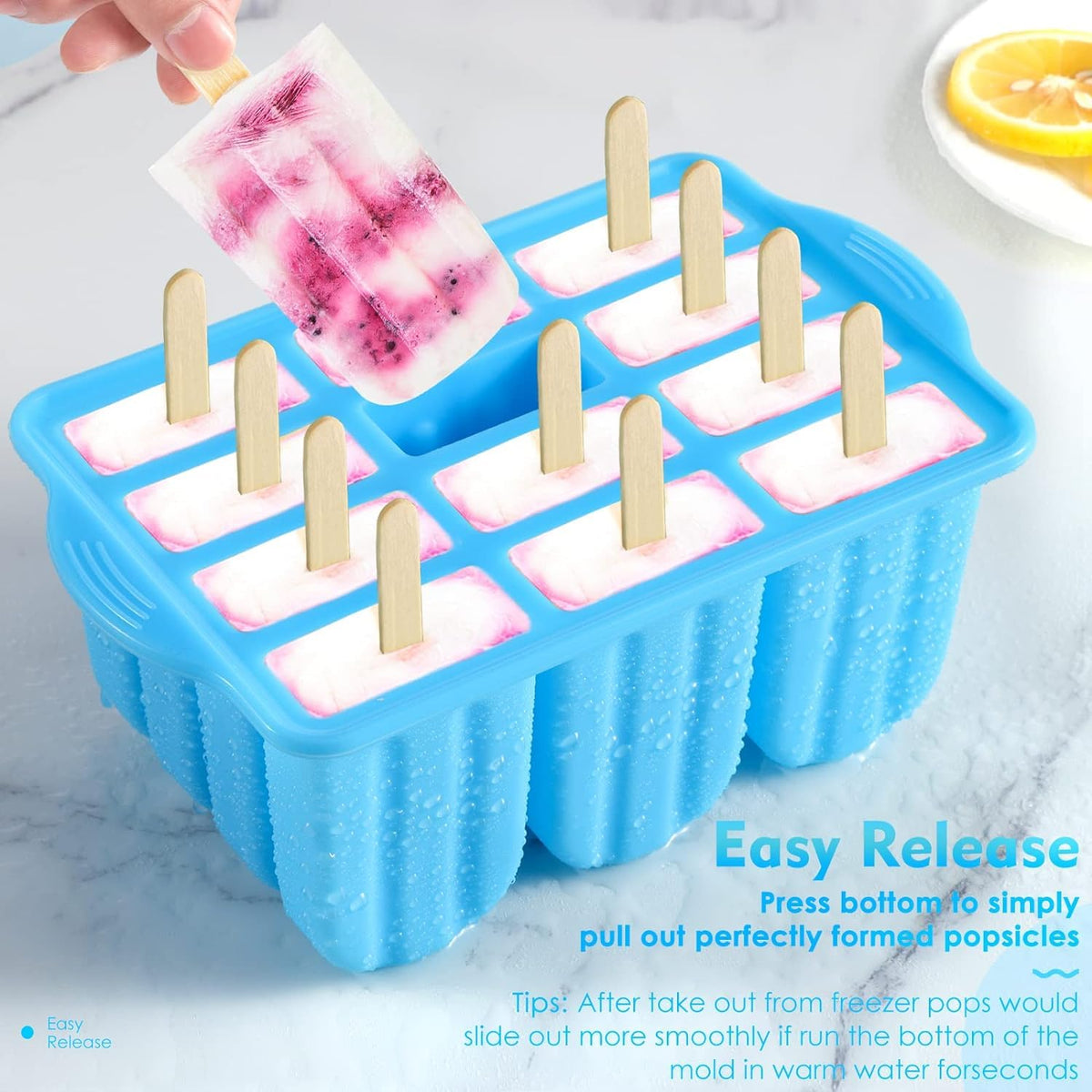 Polcanur Silicone Popsicle Molds, 12 Pieces, with 50PCS Sticks