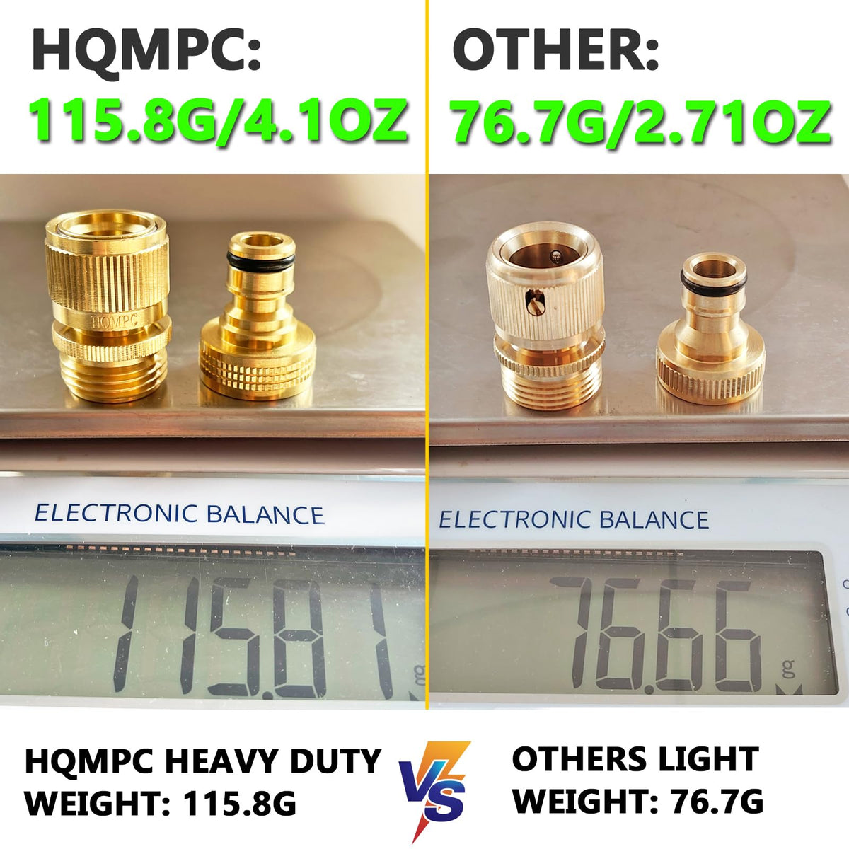 HQMPC Brass Garden Hose Quick Connectors, 3/4 Inch GHT, 2 Sets