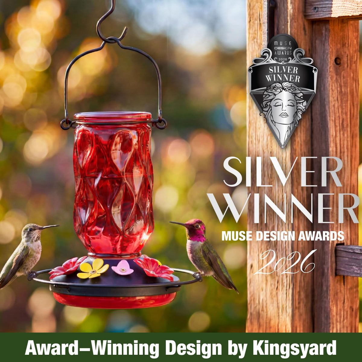 Kingsyard Glass Hummingbird Feeder, 20 oz, Red