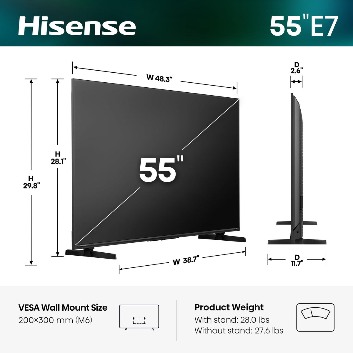 Hisense 55E7SF 55" 4K Smart Mini-LED Fire TV, 2026 Model