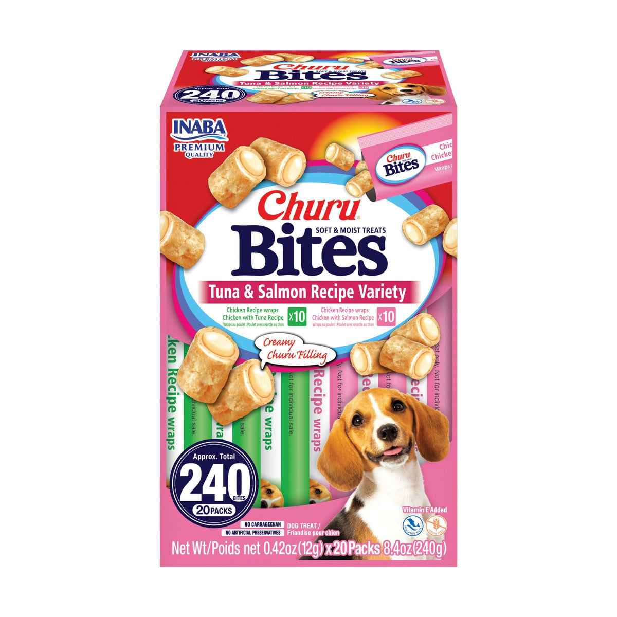 INABA Churu Bites Dog Treats, Tuna & Salmon, 20 Tubes