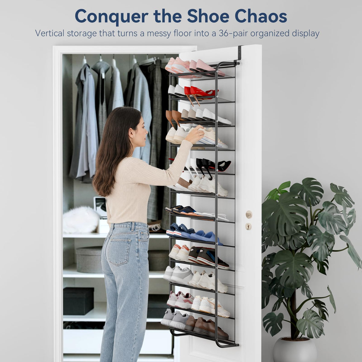 Whitmor Over-The-Door Shoe Organizer, 36 Pair, Gunmetal Gray