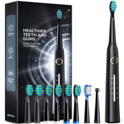 TEETHEORY Sonic Electric Toothbrush with 8 Brush Heads, Black