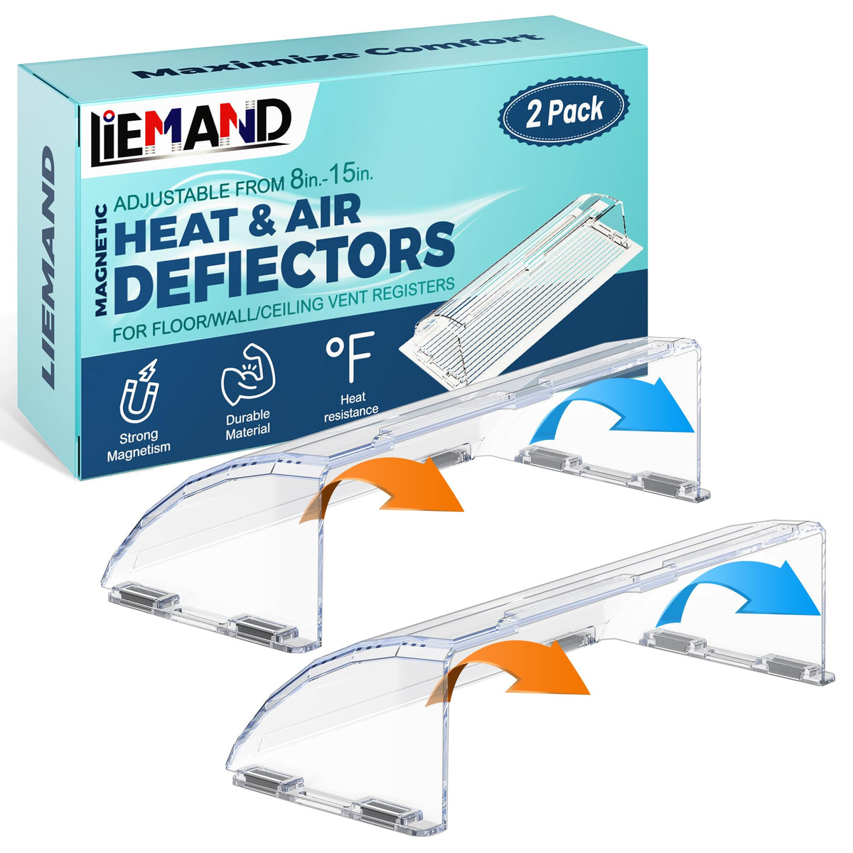 Adjustable Magnetic Heat & Air Vent Deflector, 8"-15" (2 Pack)