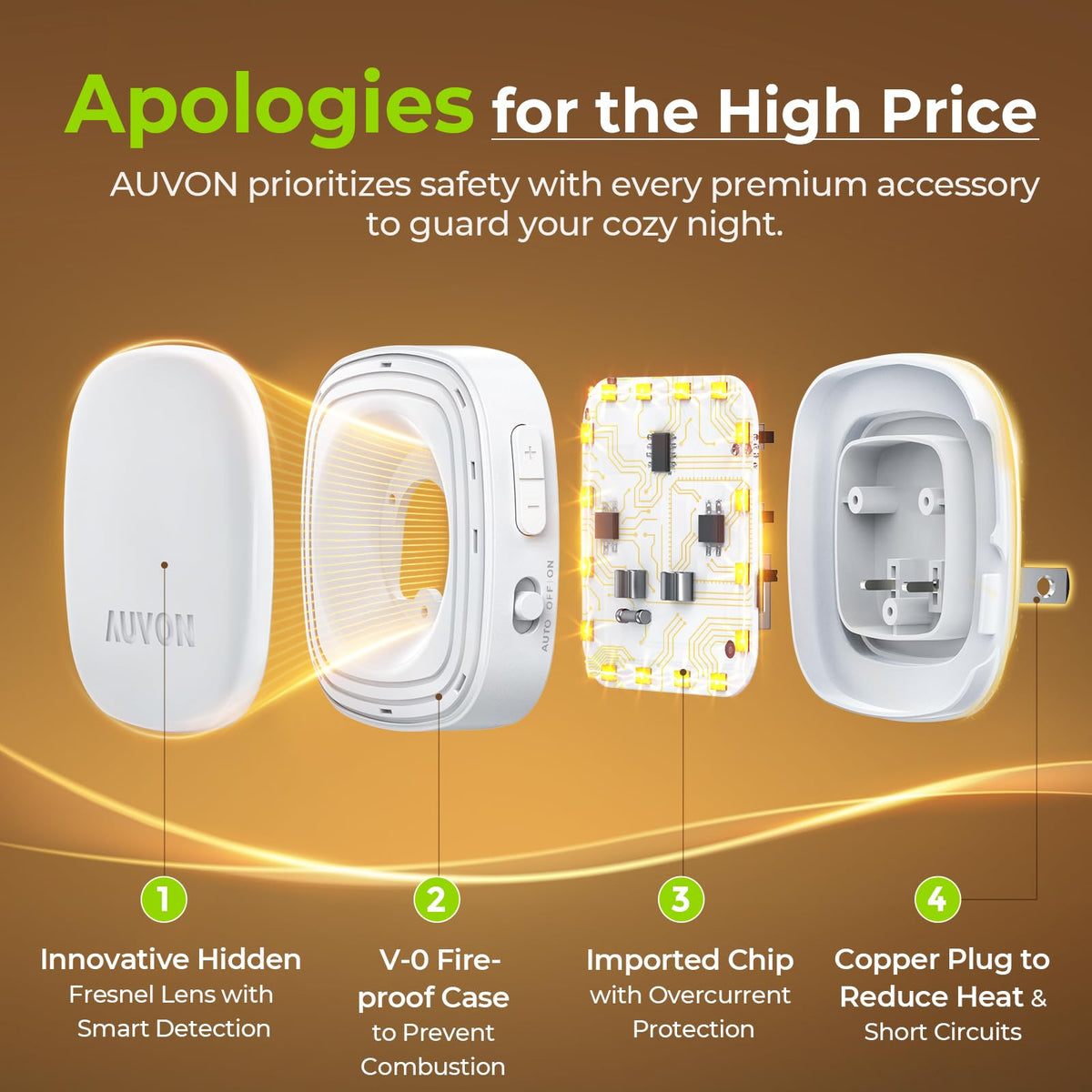 AUVON Plug-In LED Motion Sensor Night Light (2 Pack)