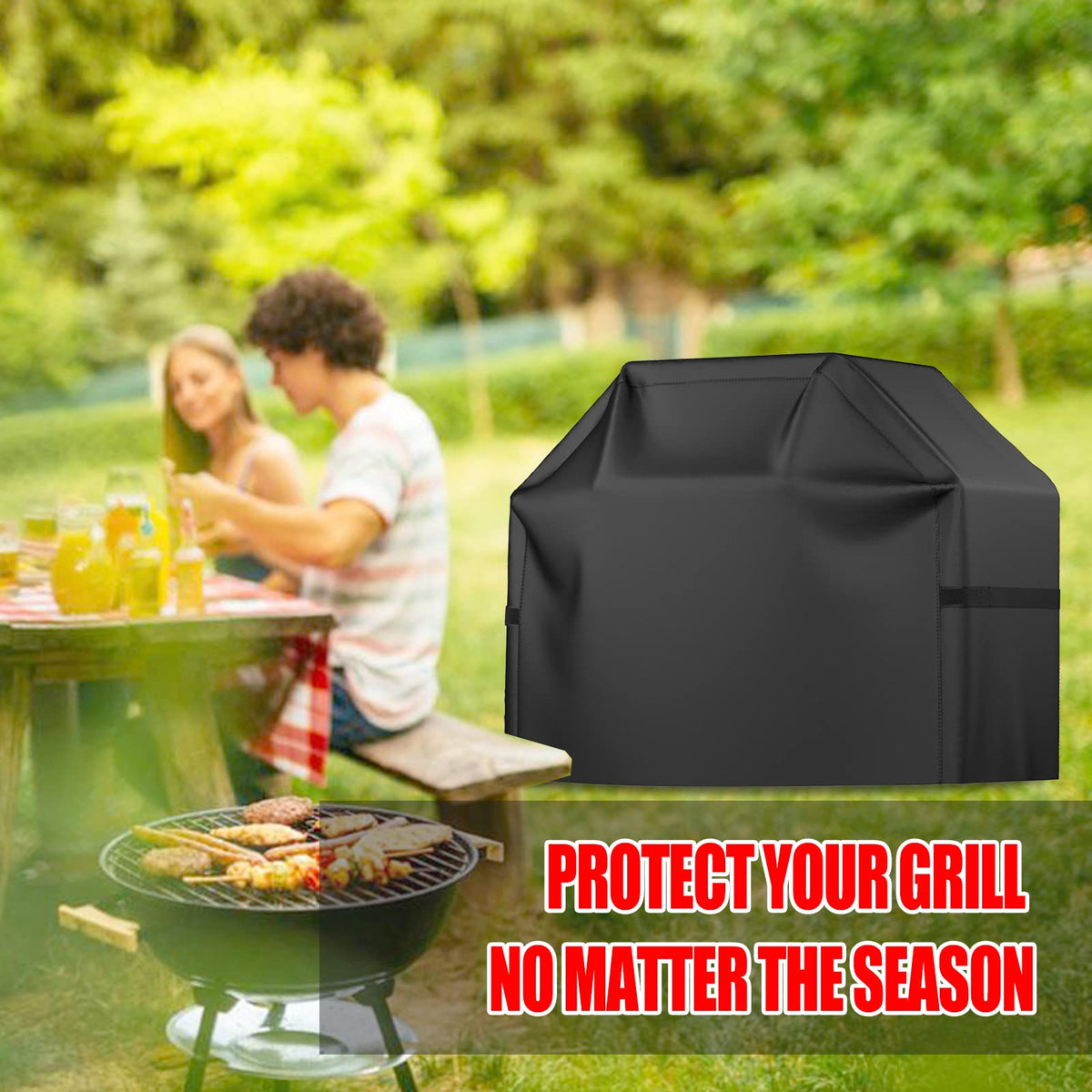 VIBOOS Waterproof BBQ Grill Cover, 52 in, Black