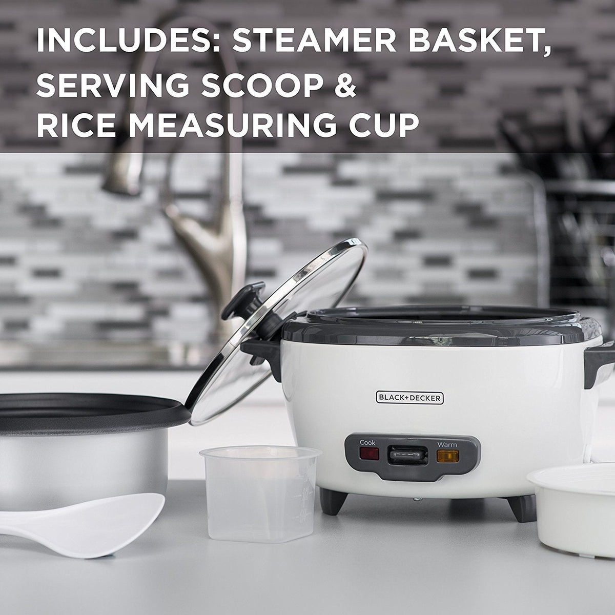 BLACK+DECKER 2-in-1 Rice Cooker and Food Steamer, 6-Cup