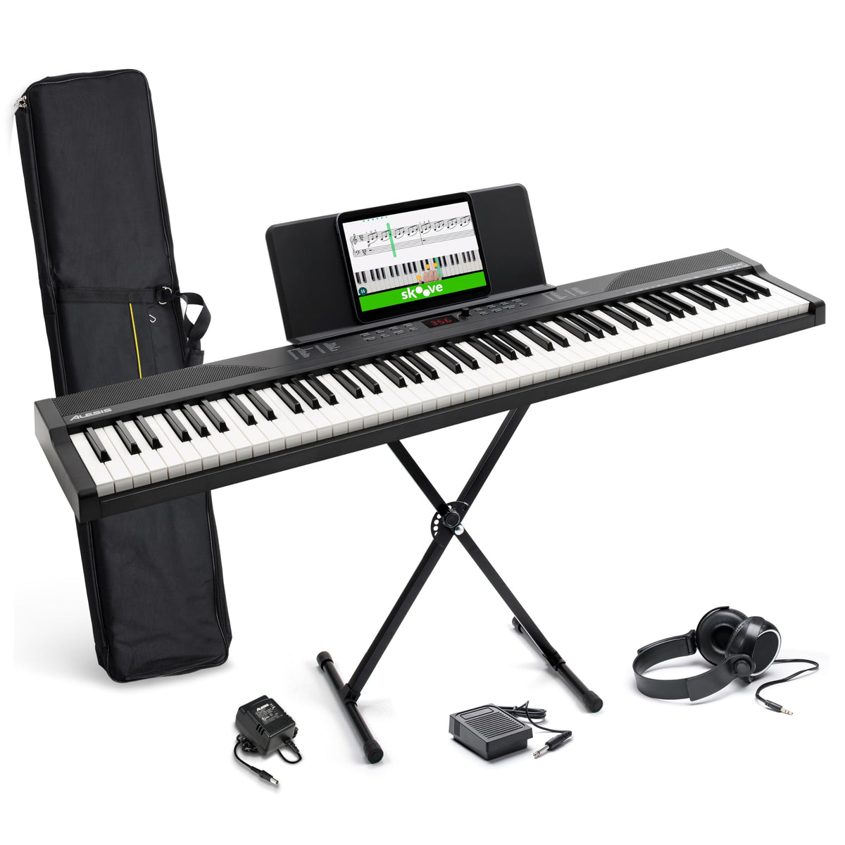 Alesis 88-Key Keyboard Piano Bundle with 480 Sounds and Stand