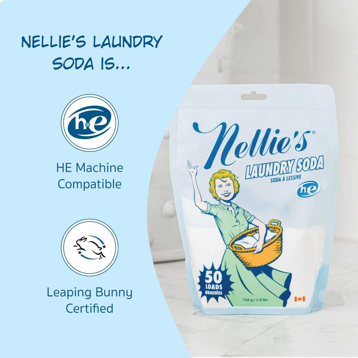 Nellie's Laundry Soda Fragrance-Free Powder Detergent, 50 Loads