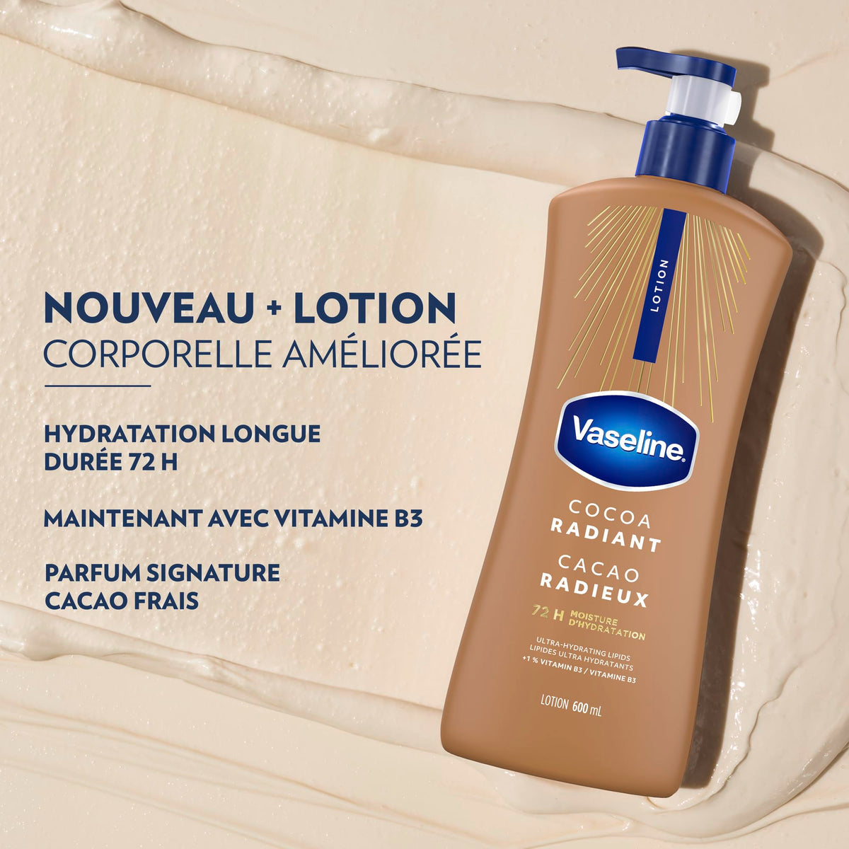 Vaseline Cocoa Radiant Lotion, Ultra-Hydrating, 600mL, 3 Pack