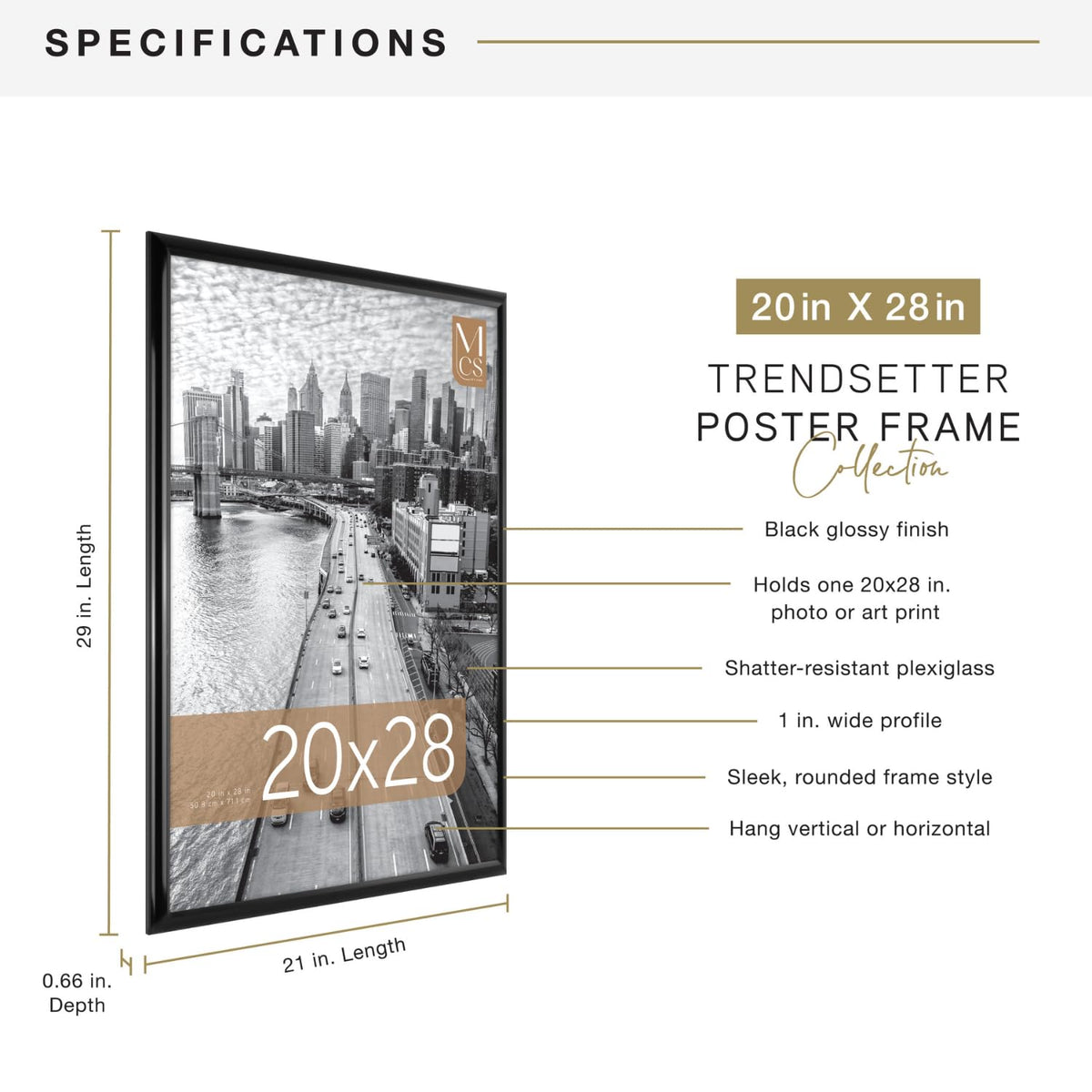 MCS Trendsetter Poster Frame, Black, 20 x 28-Inch