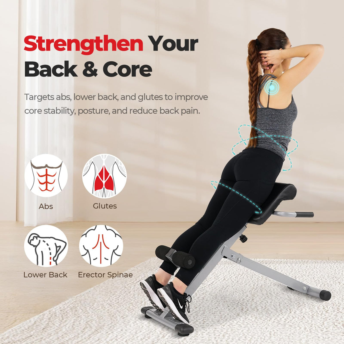 Sunny Health & Fitness Foldable Roman Chair, 45-Degree Bench