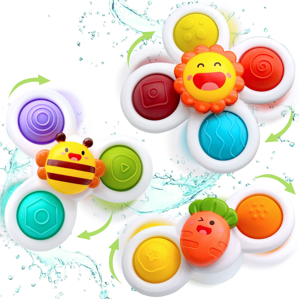 Suction Cup Spinner Baby Bath Toys (3 Pack)