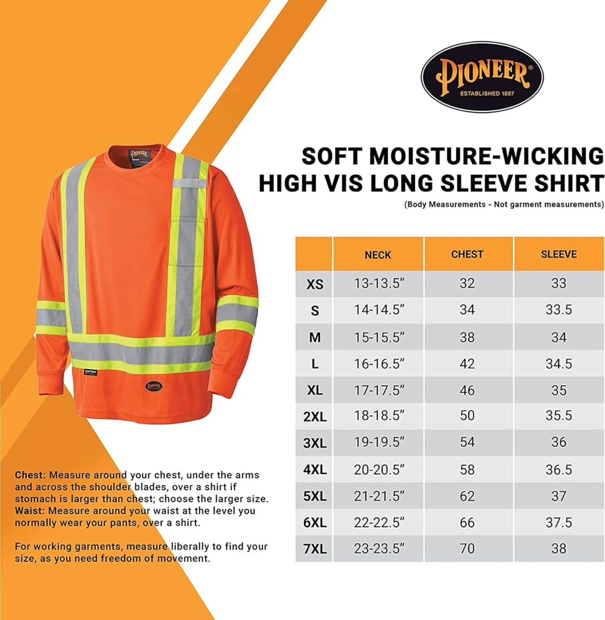 Pioneer High Vis Shirt for Men, Safety Long Sleeve, Class 2