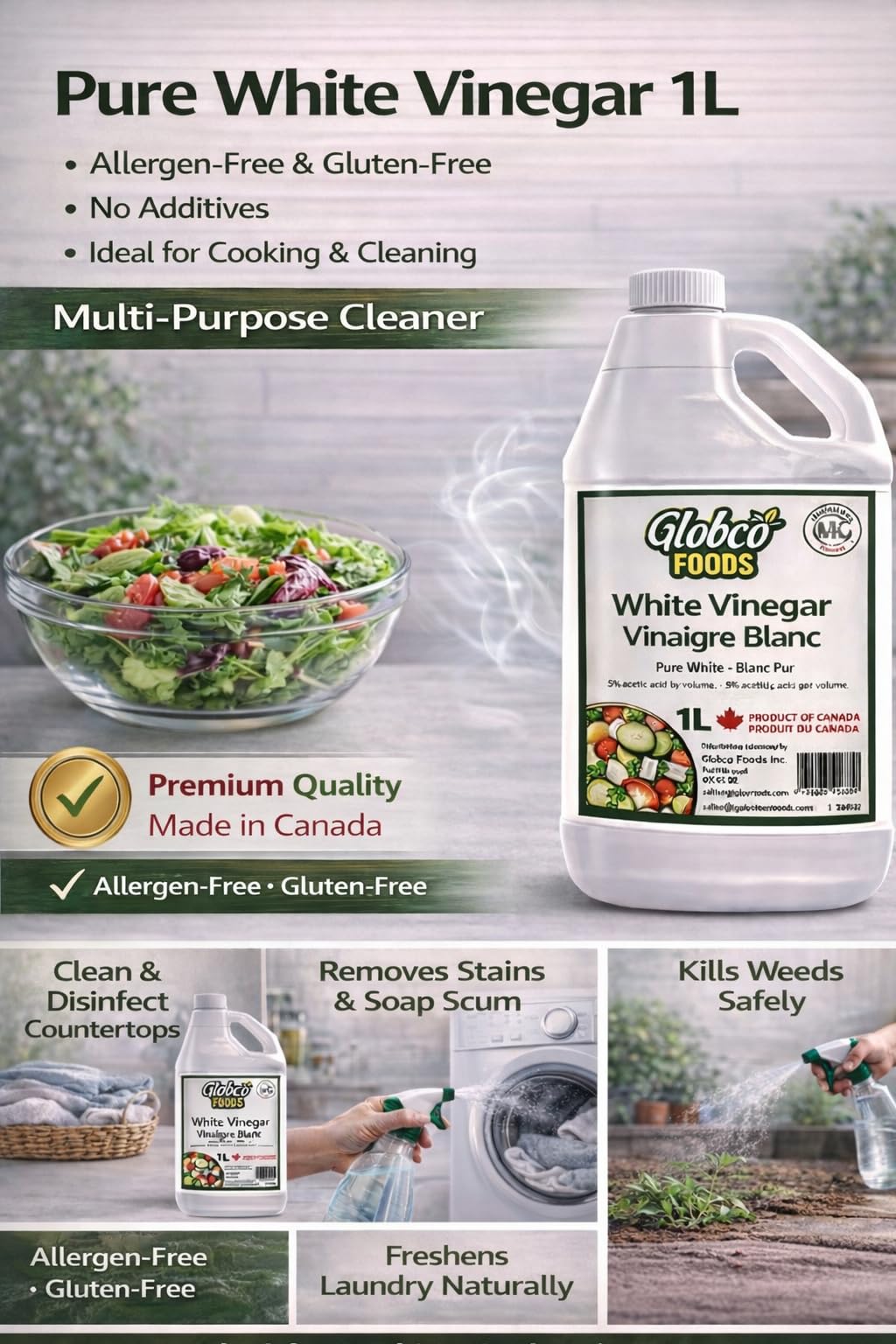 Globco Foods Pure White Vinegar, 1 L