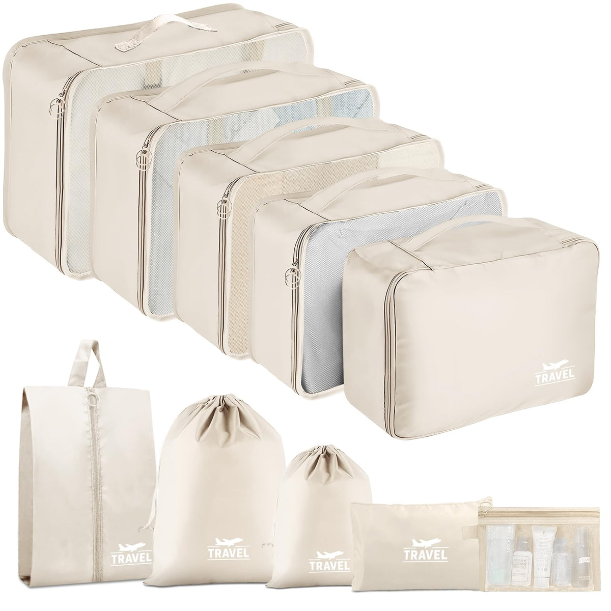 YEEYAA 10-Piece Packing Cubes Set, Beige