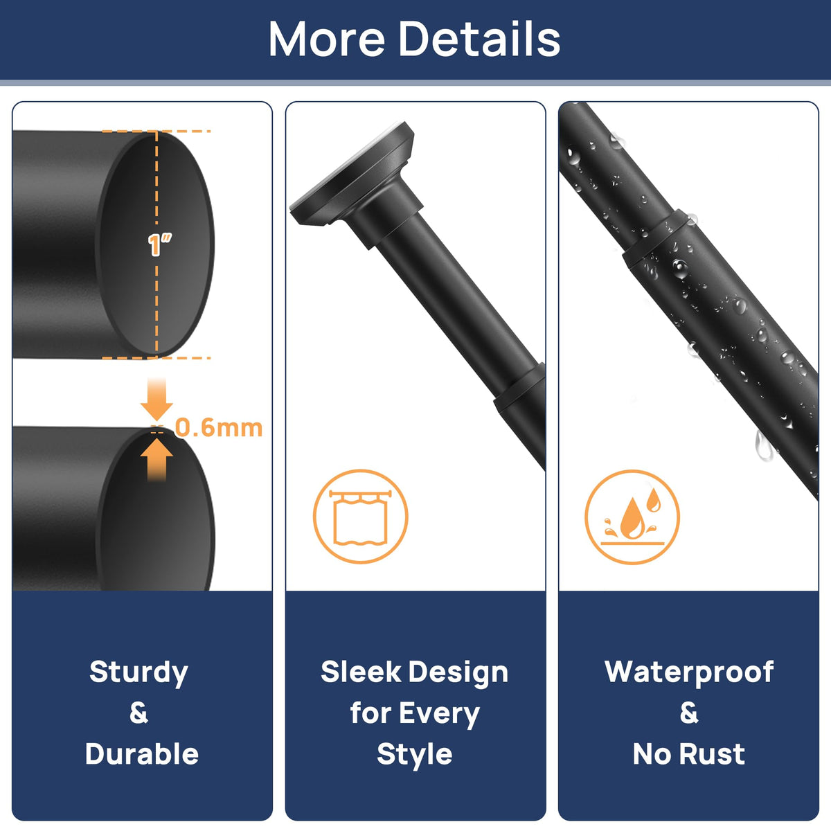 ENJOYBASICS Tension Shower Curtain Rod, 30-76 Inch, Matte Black