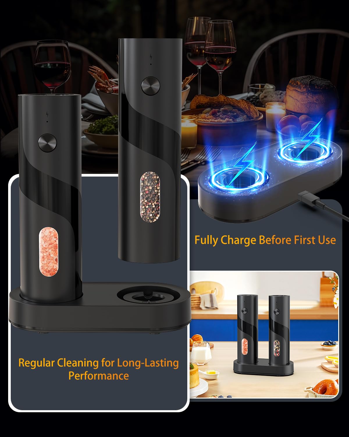 Circle Joy Electric Salt and Pepper Grinder Set, Rechargeable