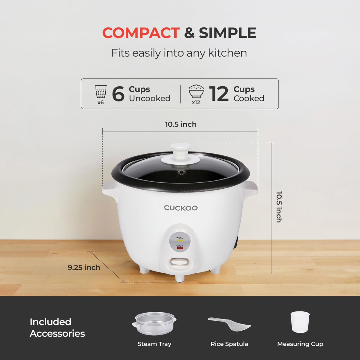 Cuckoo One Touch Rice Cooker, 6-Cup Uncooked, White, CR-0601C