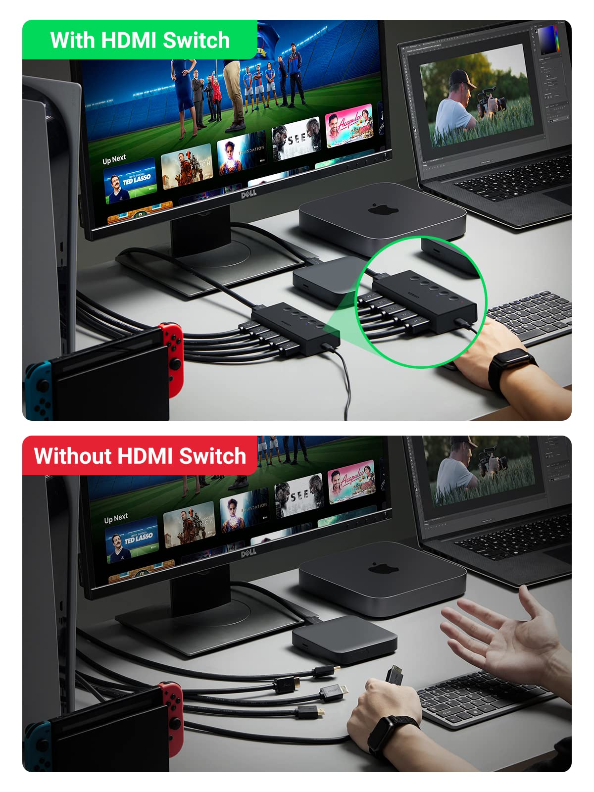 UGREEN 5-in-1 Out 4K 60Hz HDMI Switch with Remote, Black