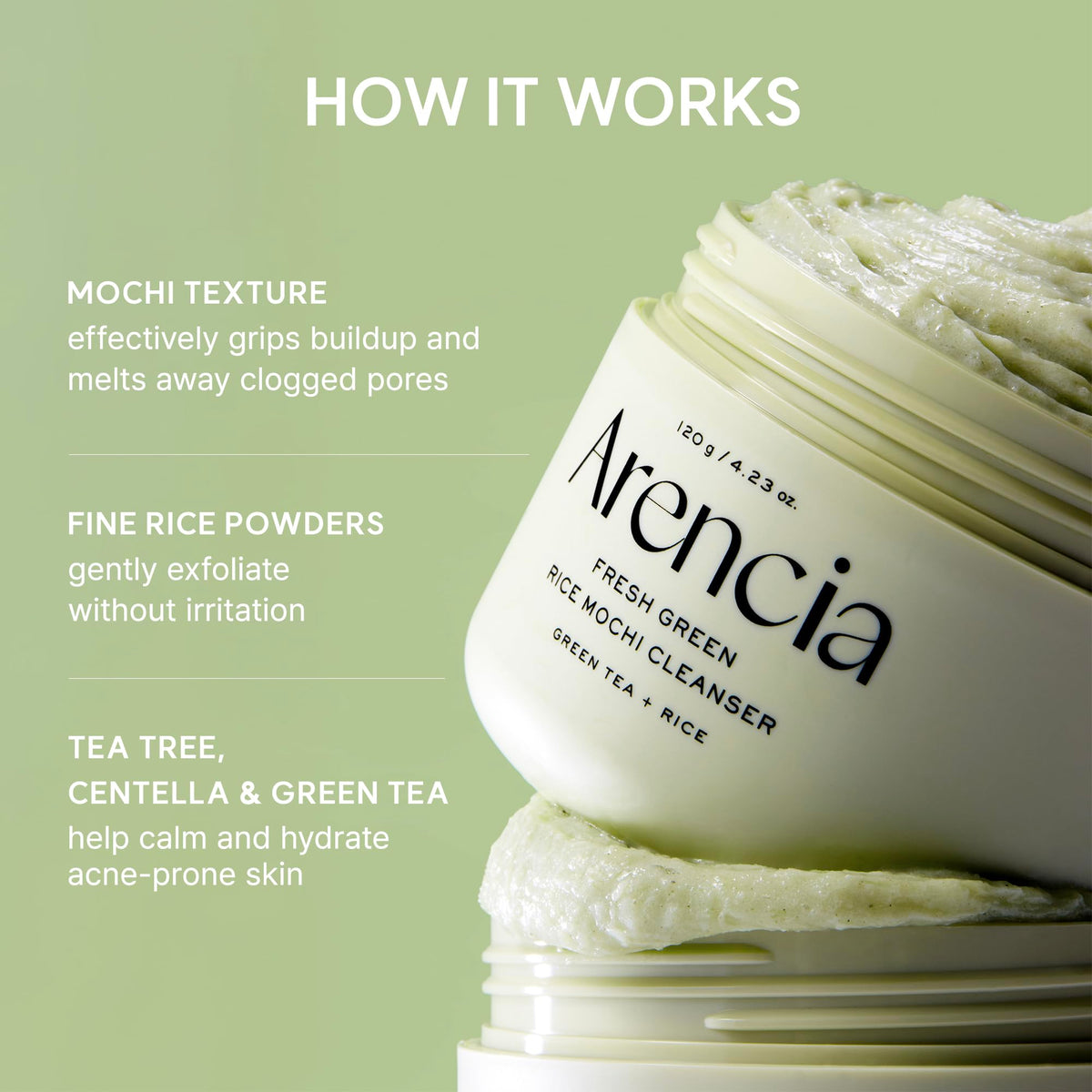 Arencia Green Rice Mochi Face Cleanser, 120 g