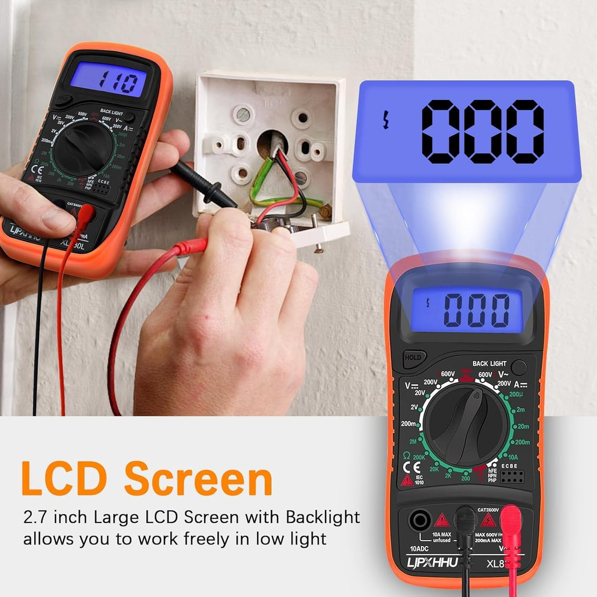 Digital Multimeter with Test Leads & Backlit LCD