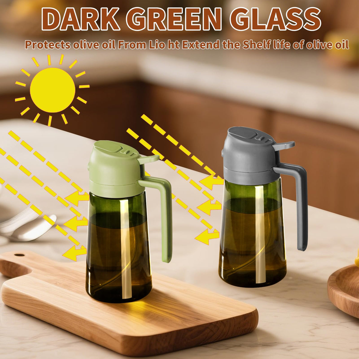 SWEET VIEW Glass Olive Oil Dispenser & Sprayer, 470 ml (2 Pack)