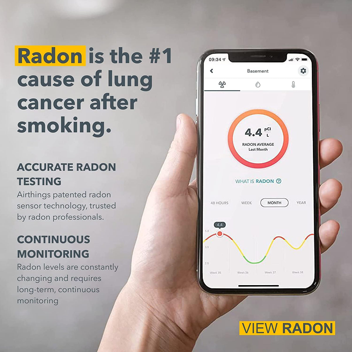 Airthings View Radon 2989 Radon Monitor with Wi-Fi