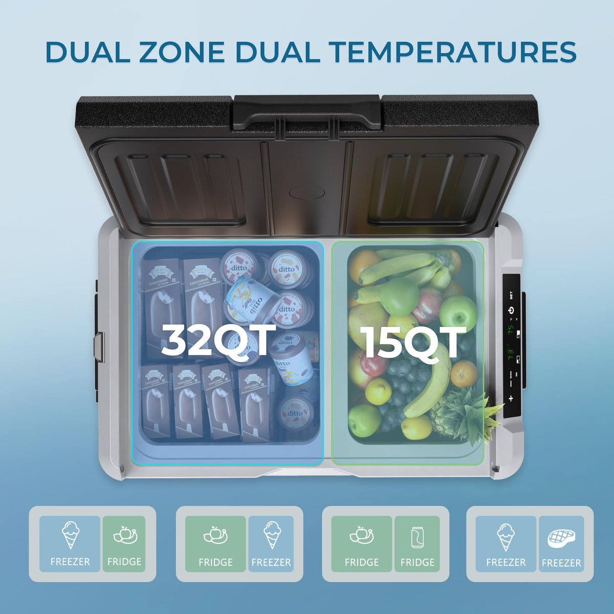 EUHOMY 12 Volt Refrigerator, 47QT (45L) Dual Zone Electric Cooler