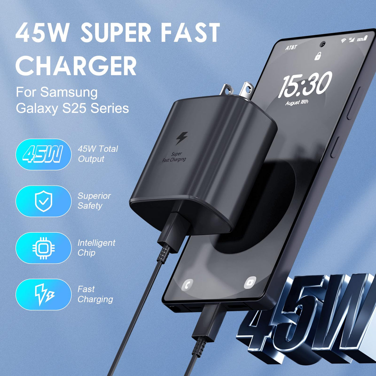 Samsung 45W Super Fast USB-C Wall Charger with 10 ft Cable