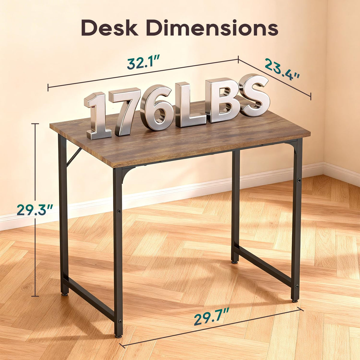 BestOffice Computer Desk with Metal Frame, Vintage