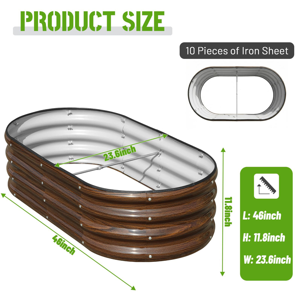 SnugNiture Galvanized Raised Garden Bed, 2 Pieces, 4x2x1 ft, Brown