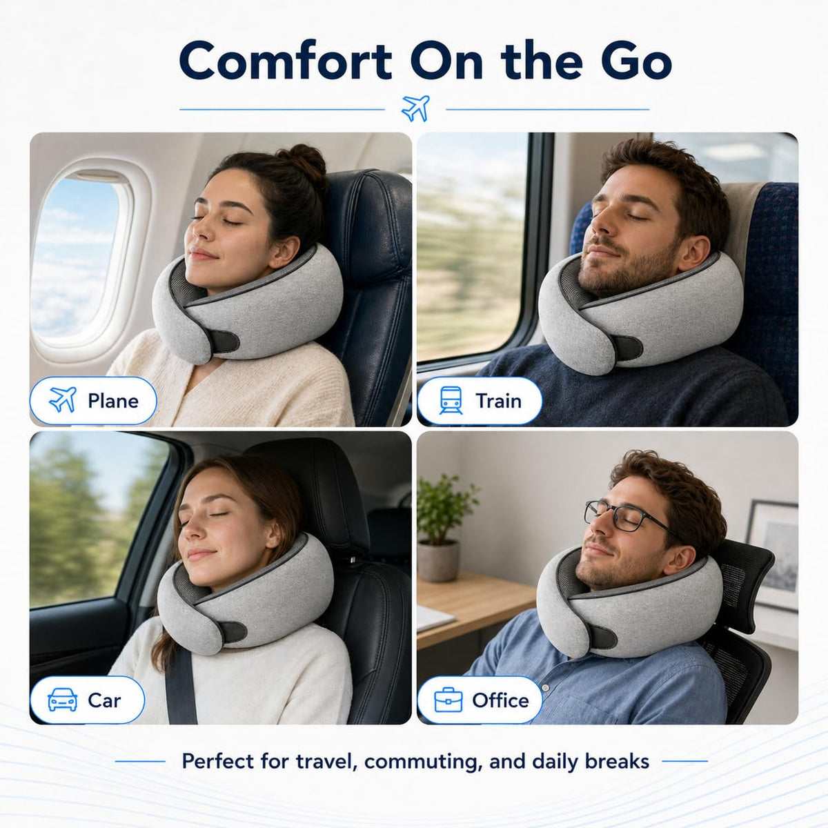 Purroch Memory Foam Travel Neck Pillow with Eye Mask, Light Grey