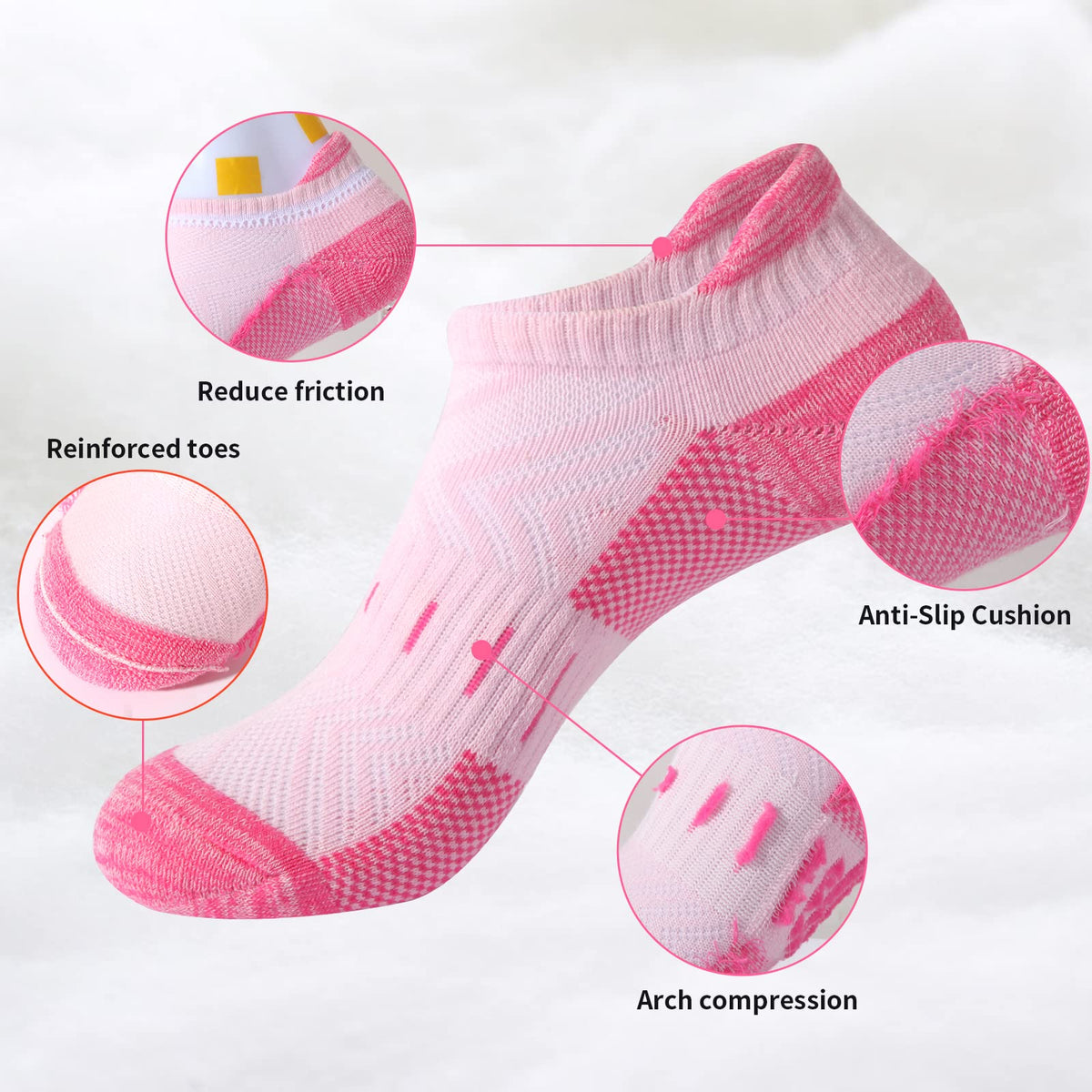 Women's Running Low Cut Cotton Socks, Multicolor, 6 Pairs