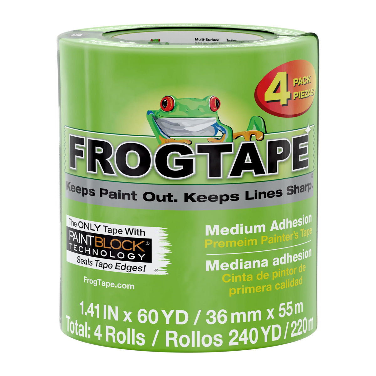 FROGTAPE Multi-Surface Painter's Tape, 1.41 Inches x 60 Yards, 4 Rolls