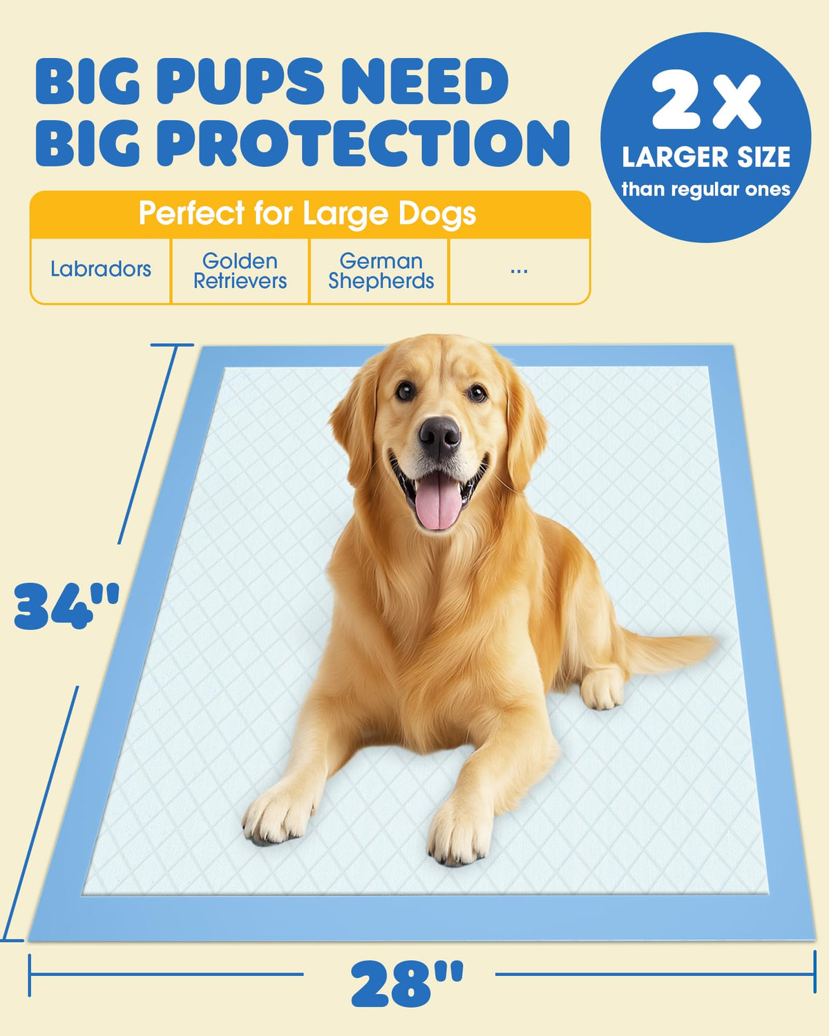 Powools Extra Large Puppy Pads, 34 x 28 in, 50-Pack
