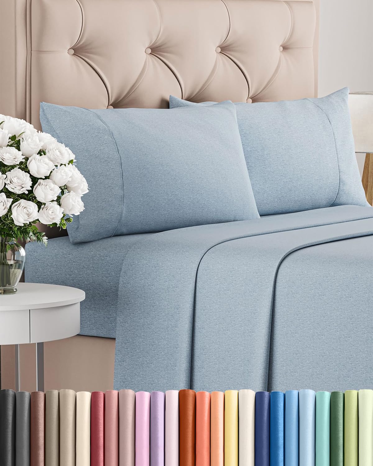 CGK Unlimited Brushed Microfibre Sheet Set, Queen, Heathered Blue