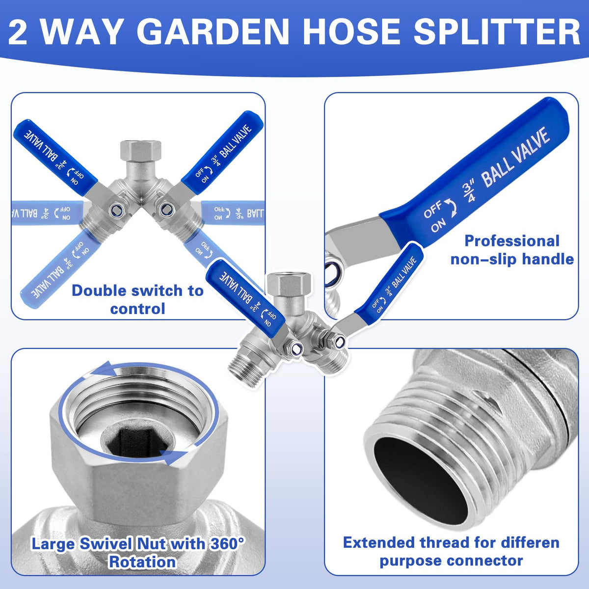 Stainless Steel 2-Way Garden Hose Splitter, 3/4"