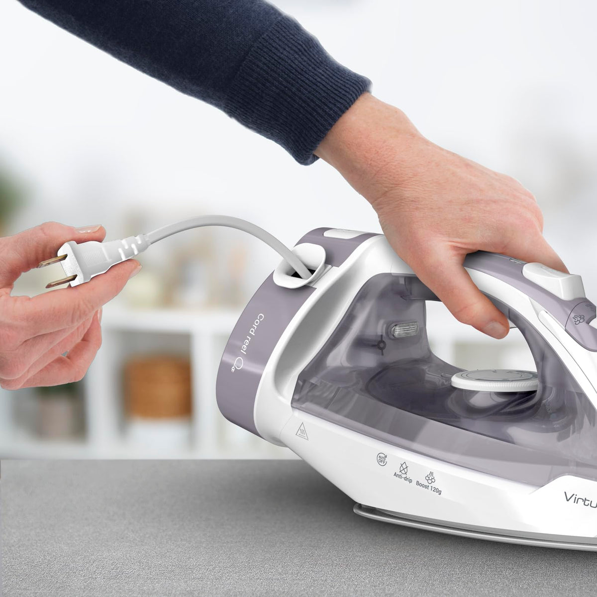 T-Fal Virtuo Steam Iron with Retractable Cord, 1500W, Grey