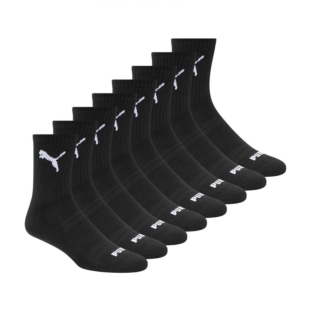 PUMA Men's Cushioned High Quarter Crew Socks, Black/White, 8 Pack