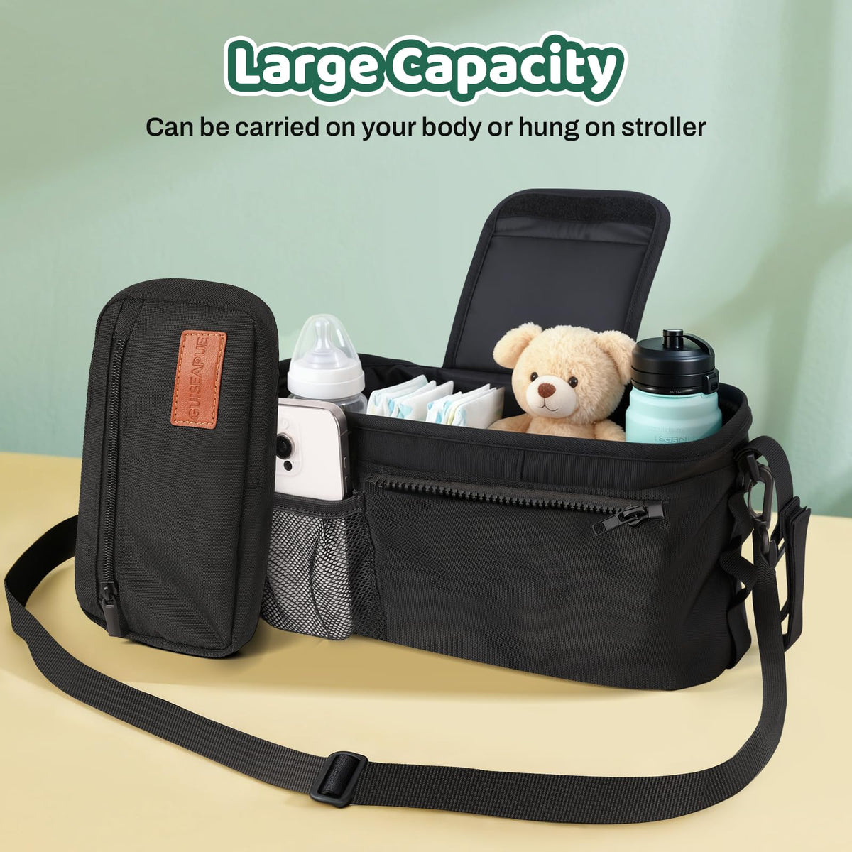 Universal Stroller Caddy Organizer with Cup Holder & Phone Bag